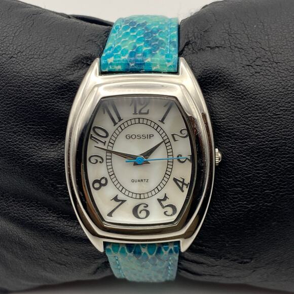 Gossip Accessories - Gossip Ladies' Rectangle Dial Teal Leather Band Watch New Battery